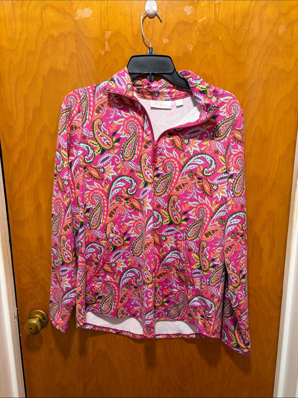 Belle by Kim Gravel Pink Paisley Zip-Front Pullover